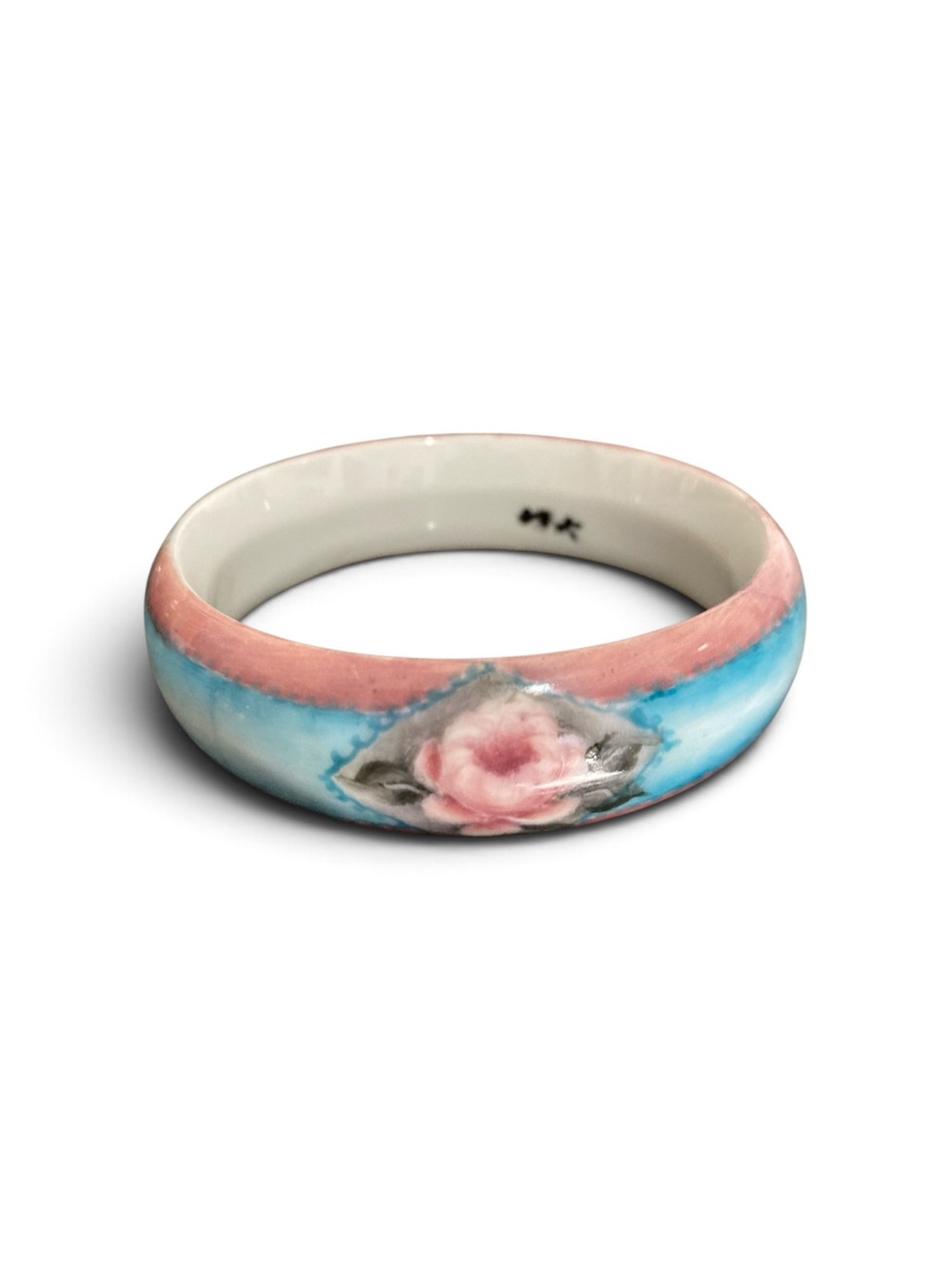 Hand-Painted Pink Rose Porcelain Bangle Bracelet